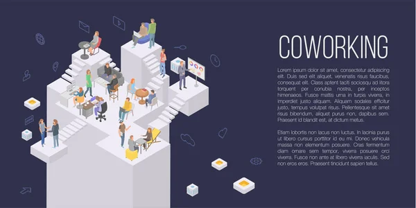 Bureau de coworking concept fond, style isométrique — Image vectorielle