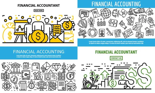 Financiële banner set voor accountant, overzichts stijl — Stockvector