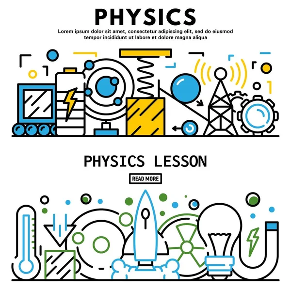 Ensemble de bannière de leçon de physique, style de contour — Image vectorielle