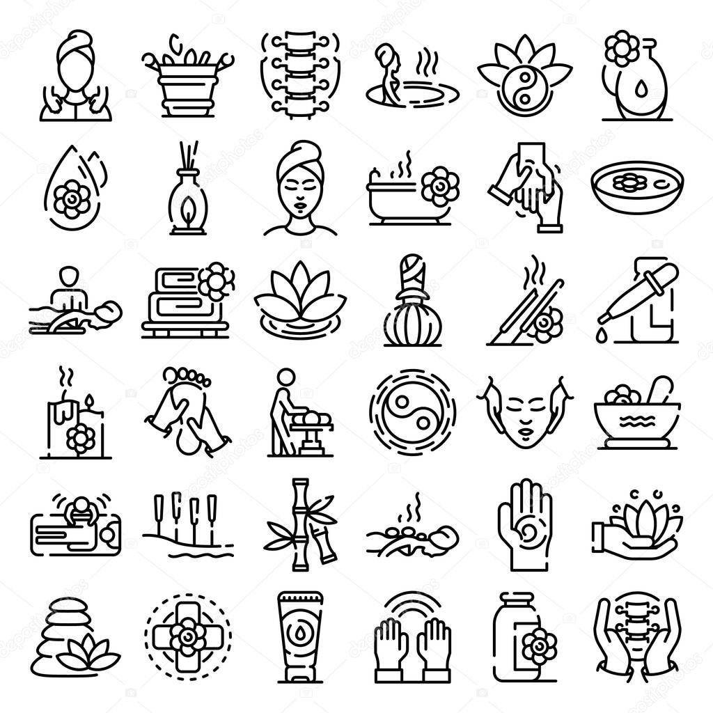 Massage icons set, outline style