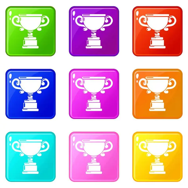 Conjunto de iconos de copa 9 colección de colores — Vector de stock