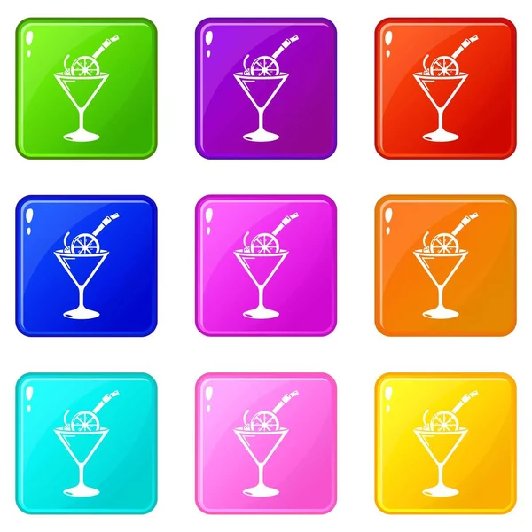 Cocktail icons set 9 color collection — Stock Vector