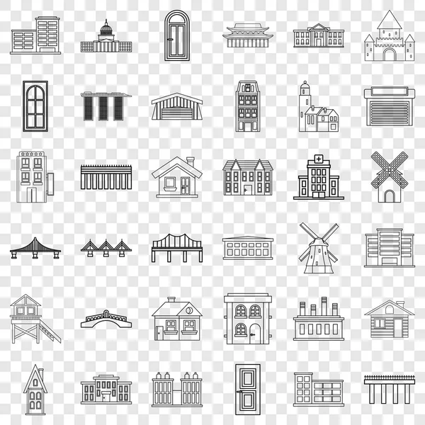 Conjunto de iconos de iglesia, estilo de esquema — Vector de stock