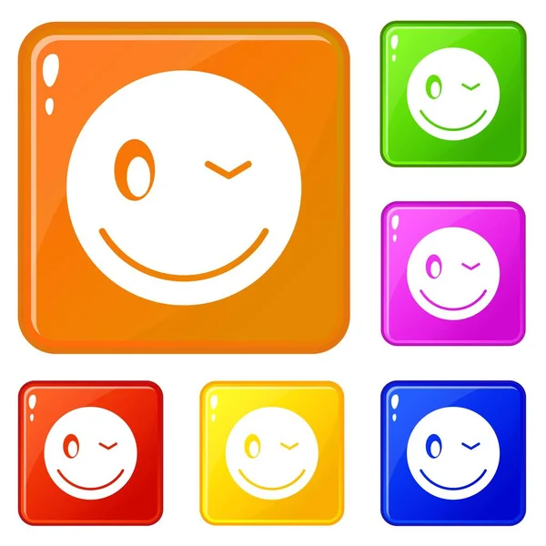 Eyewink emoticons set vector color — Stock Vector