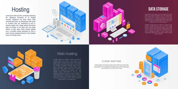 Hosting banner set, isometrisk stil — Stock vektor