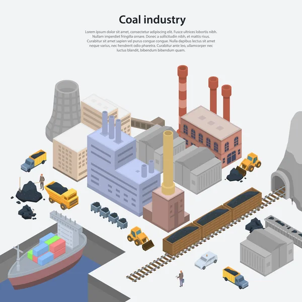 Koncepce prostředí uhelného průmyslu, izometrický styl — Stockový vektor
