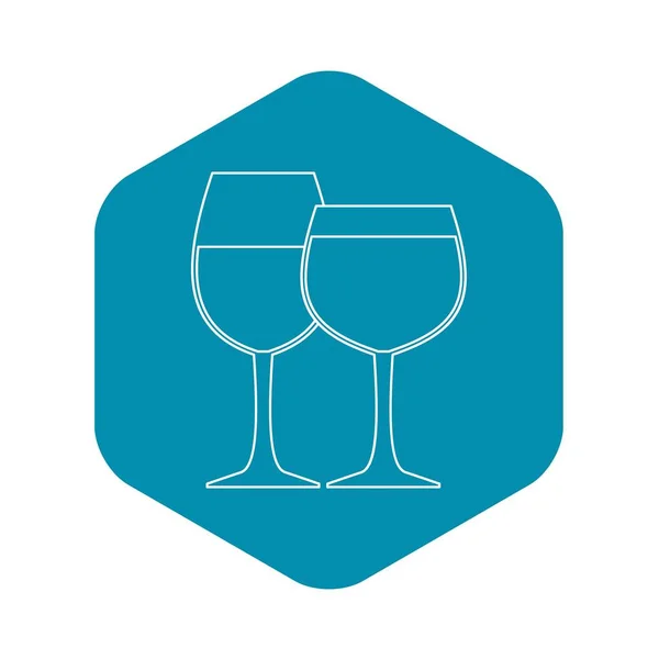 Zwei Weingläser-Ikone, Umriss-Stil — Stockvektor
