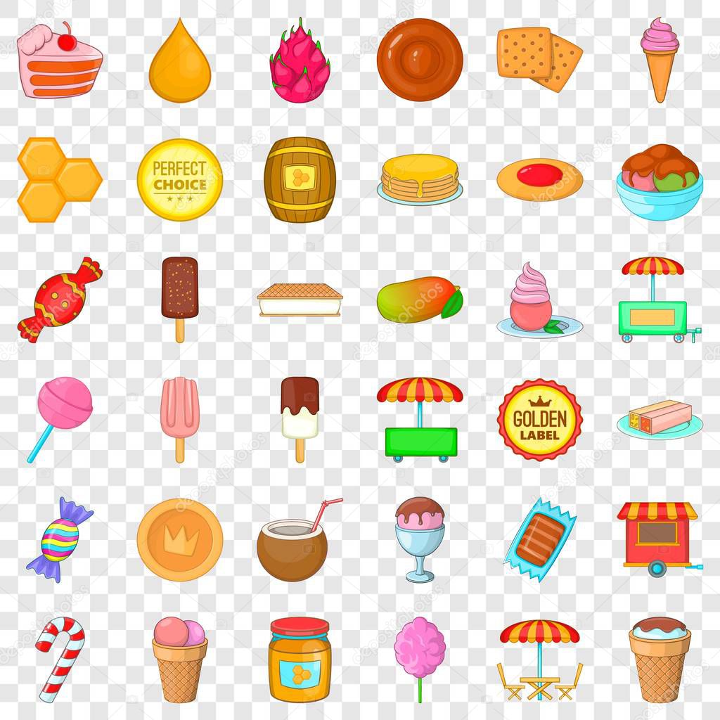 Chocolate icons set. Cartoon style of 36 chocolate vector icons for web for any design