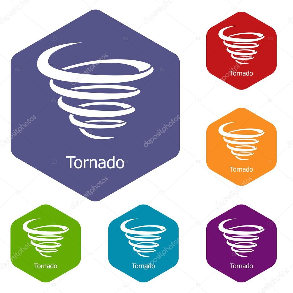 Tornado icons vector colorful hexahedron set collection isolated on white