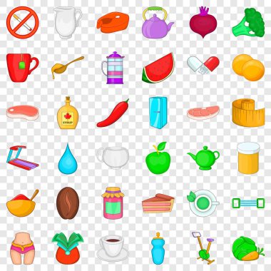 Diyet Icons set, karikatür tarzı