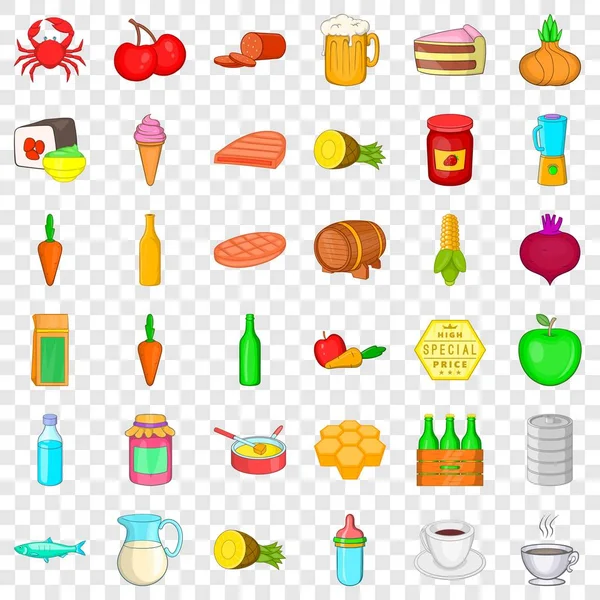 Conjunto de ícones de alimentação, estilo cartoon — Vetor de Stock