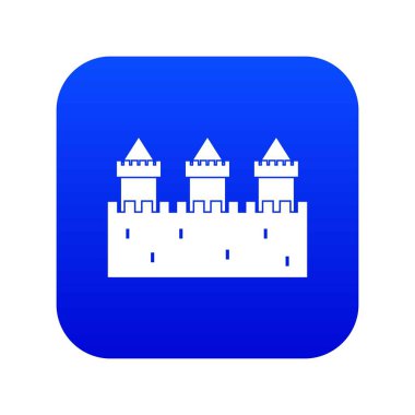 Ortaçağ duvar ve kuleleri simgesi dijital mavi