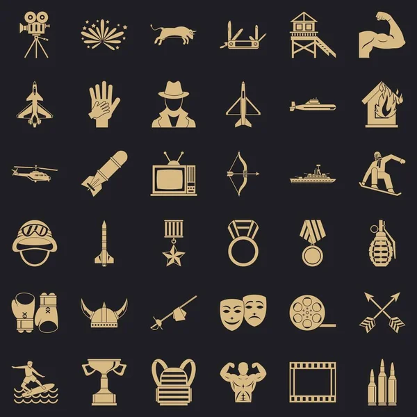 Vliegtuig iconen set, eenvoudige stijl — Stockvector