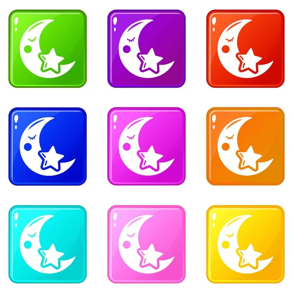 Moon icons set 9 color collection — Stock Vector