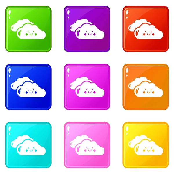 Nube KInd iconos conjunto 9 colección de colores — Vector de stock