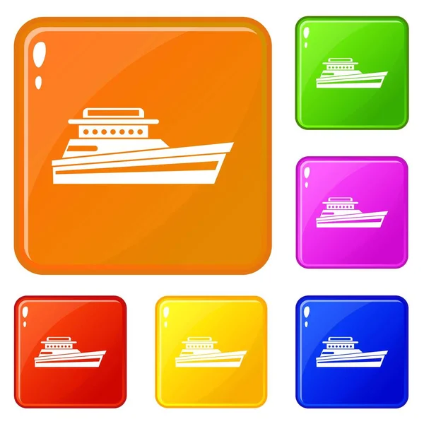 Große Motorboot-Symbole setzen Vektorfarbe — Stockvektor