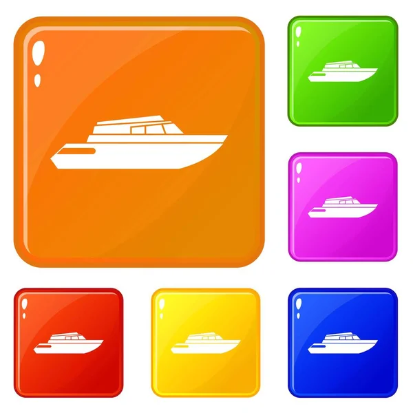 Planing powerboat icons set vector color — Stock Vector