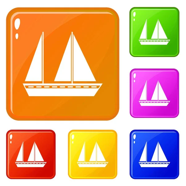 Segelboot-Symbole setzen Vektorfarbe — Stockvektor