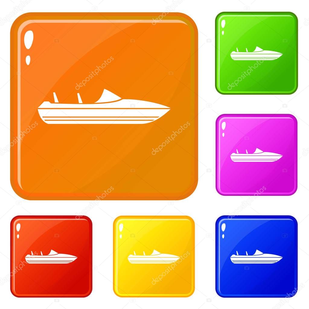 Little powerboat icons set vector color