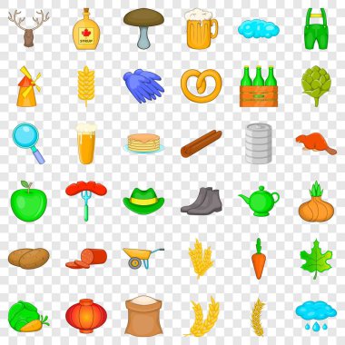 Sonbahar tatil simgeler ayarla, tarzı çizgi film