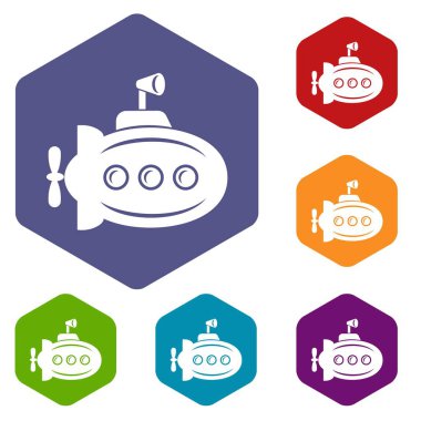 Bathyscaphe with horn icons vector hexahedron