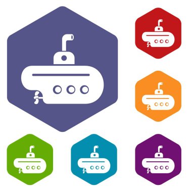 Bathyscaphe with periscope icons vector hexahedron