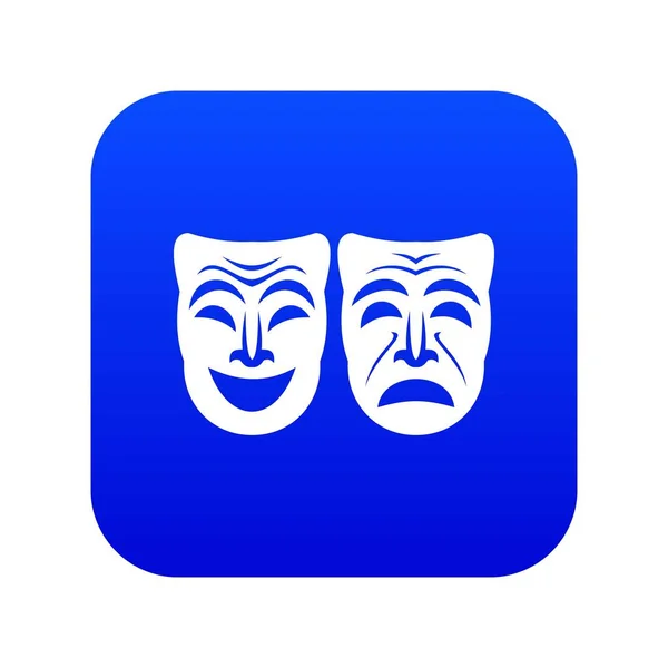 Ícone máscara feliz e triste azul digital — Vetor de Stock
