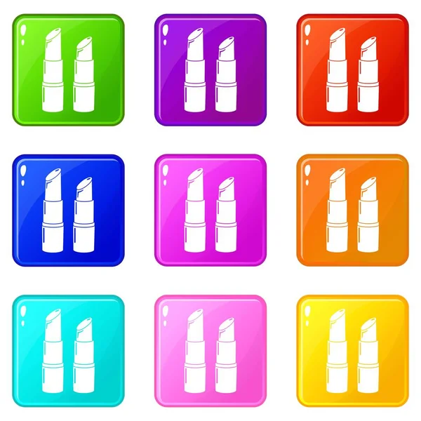 Conjunto de iconos de lápiz labial 9 colección de colores — Vector de stock