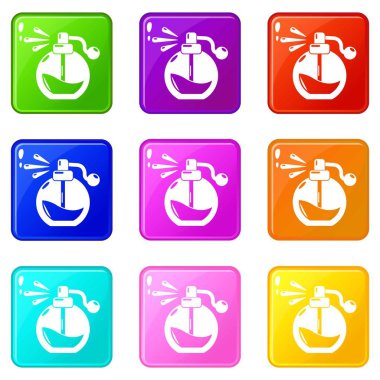 Parfüm şişe sprey simgeleri 9 renk koleksiyonu seti