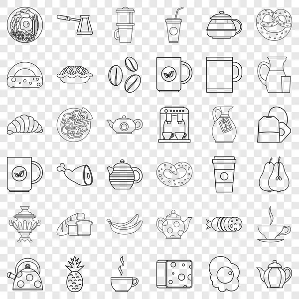 Conjunto de ícones de chá quente, estilo esboço — Vetor de Stock