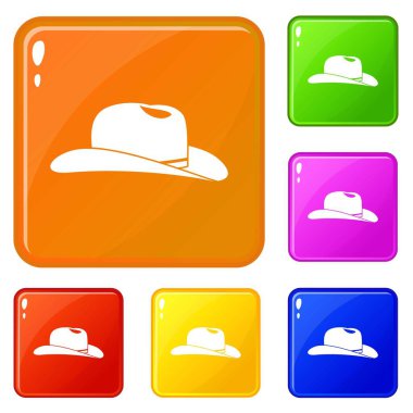 Kovboy şapkası simgeler vektör renk ayarla