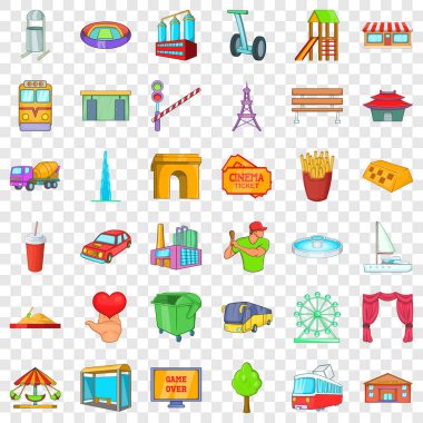 Kasaba Icons set, karikatür tarzı yaşam