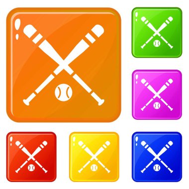 Beyzbol sopası ve top simgeleri vektör rengini ayarlayın