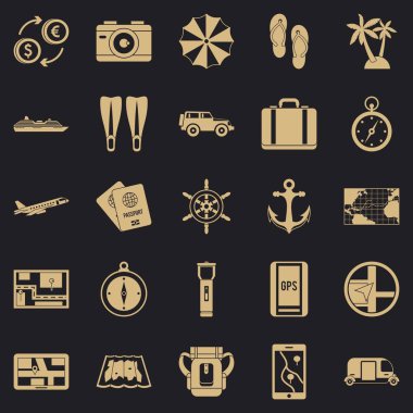 Tatil yurtdışında Icons set, basit tarzı