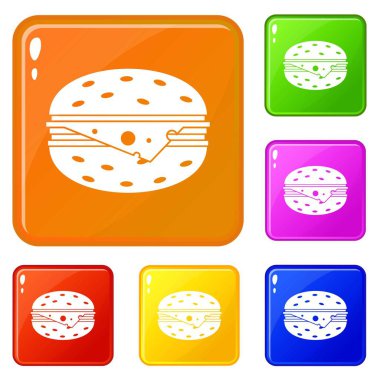 Cheeseburger simgeleri vektör rengini ayarlar