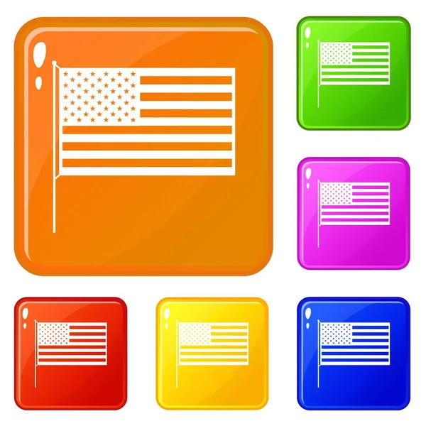 Icons der amerikanischen Flagge setzen Vektorfarbe — Stockvektor