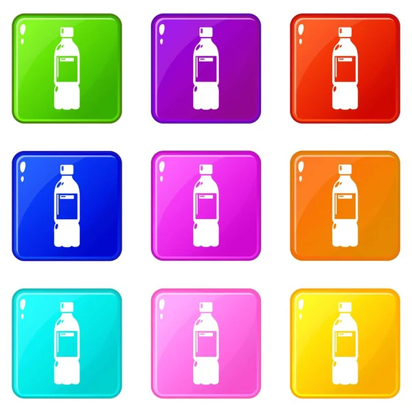Plastic bottle icons set 9 color collection — Stock Vector