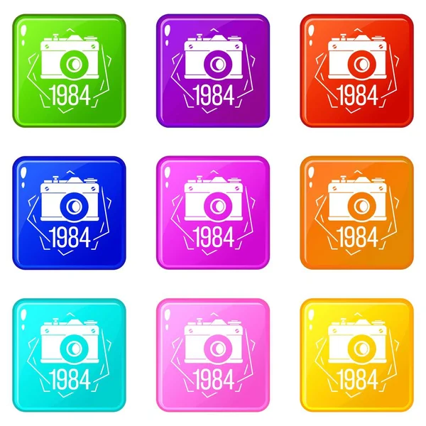 1984 Fotokamera Icons Set 9 Farbkollektion — Stockvektor