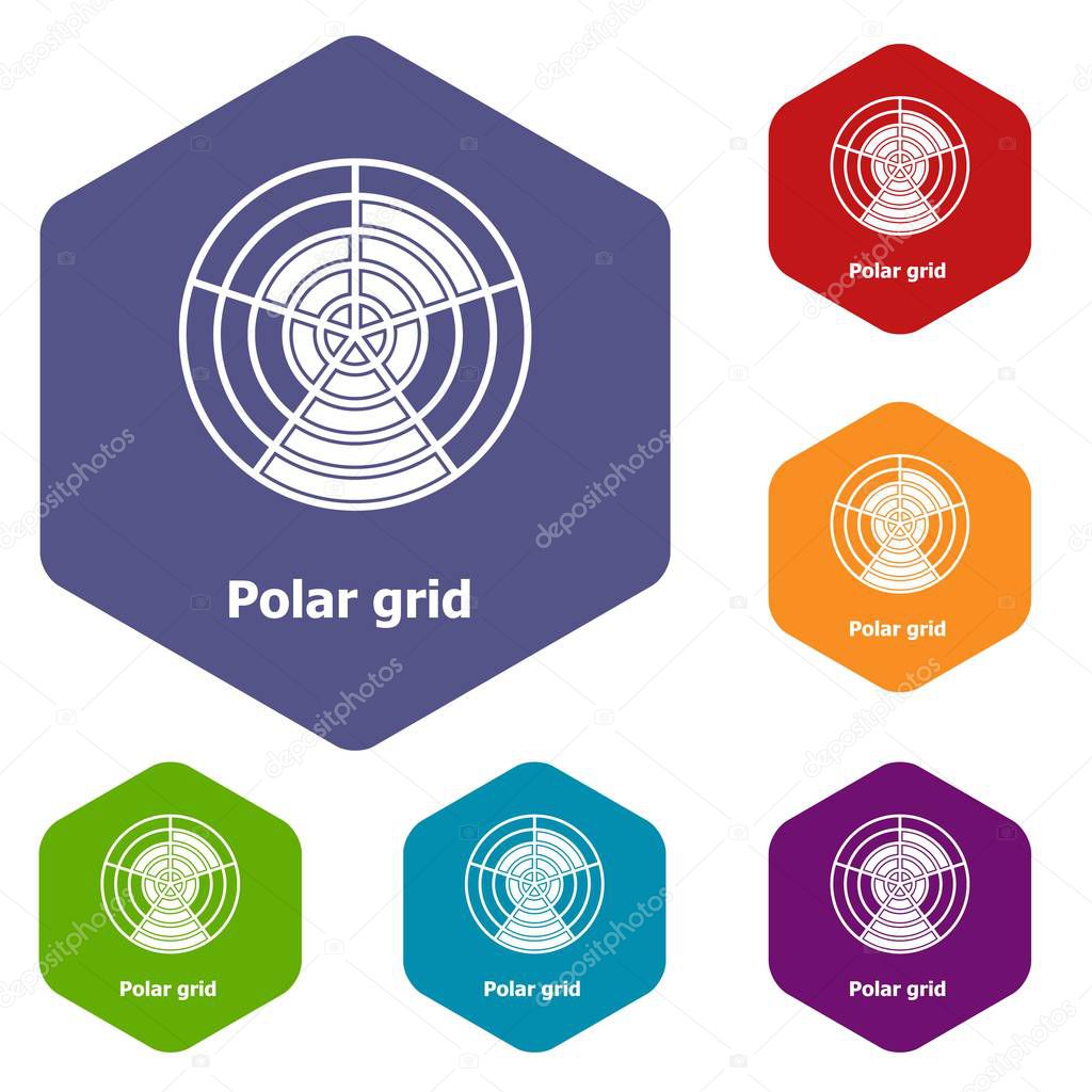 Polar grid icons vector hexahedron