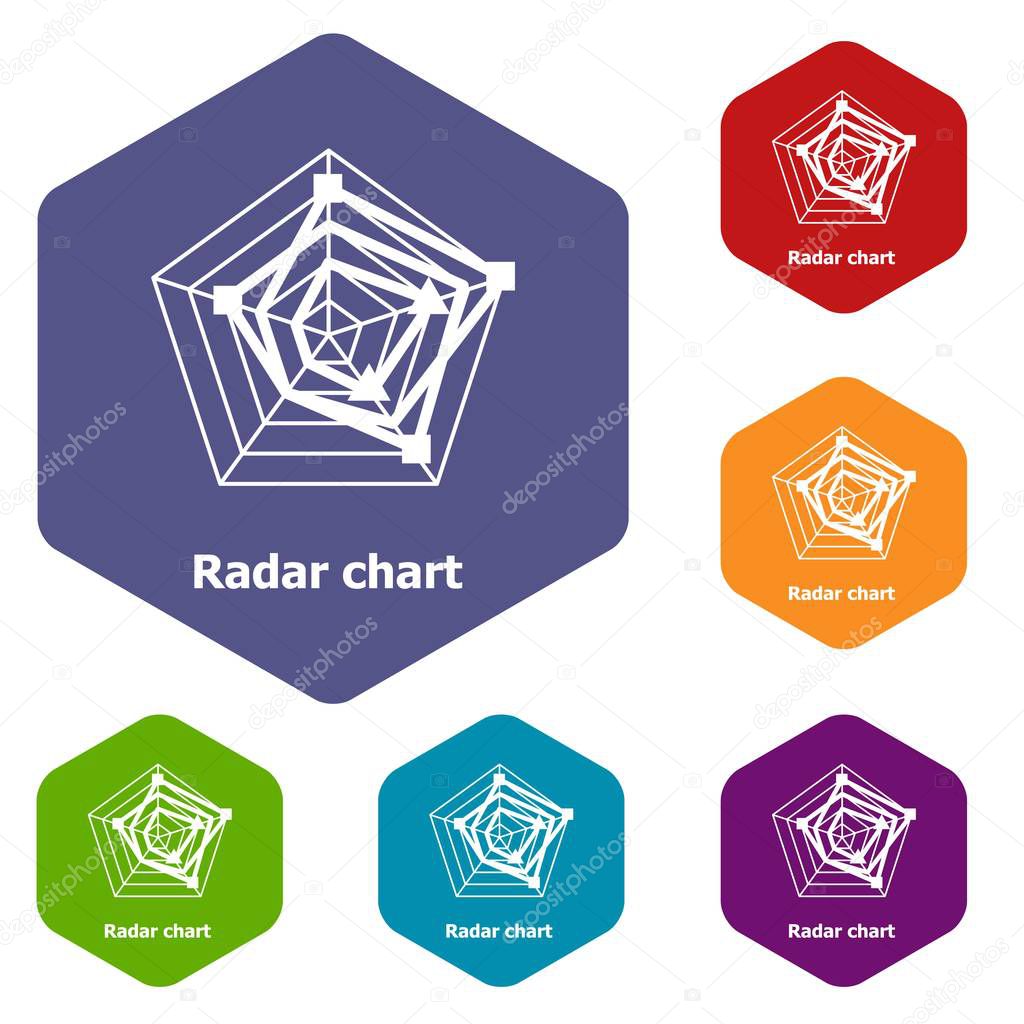 Radar chart icons vector hexahedron