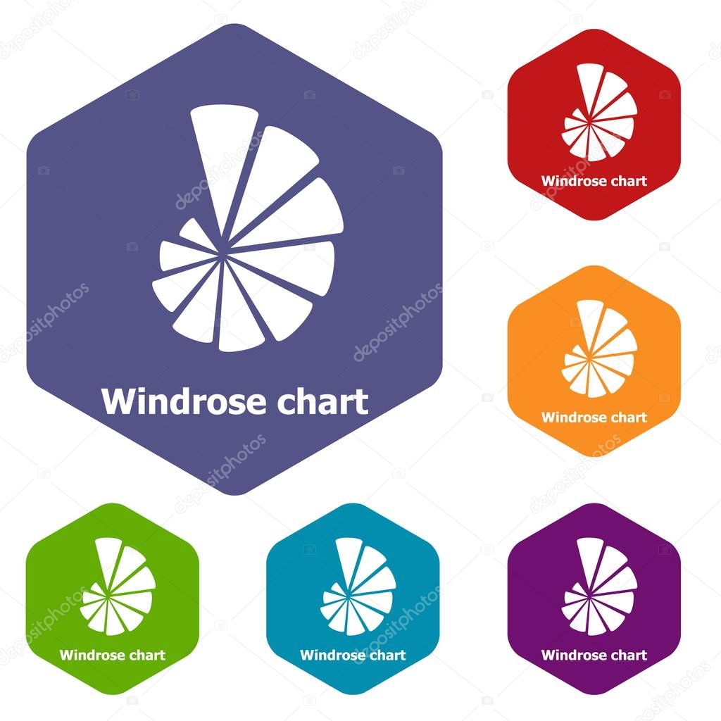Windrose chart icons vector hexahedron