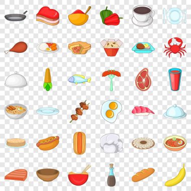 Restoran Icons set, karikatür tarzı