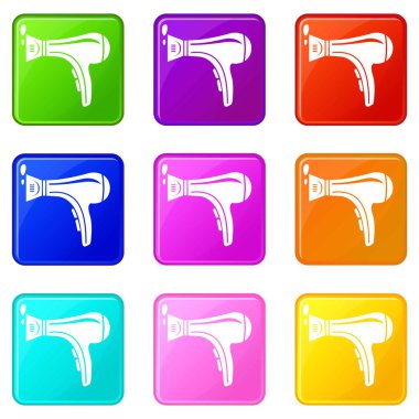 Saç kurutma makinesi simgeler 9 renk koleksiyonu ayarla