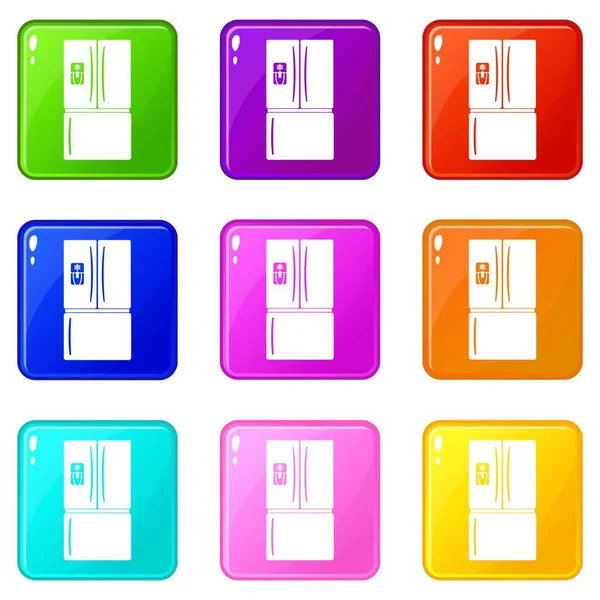 Conjunto de iconos de refrigerador 9 colección de colores — Archivo Imágenes Vectoriales