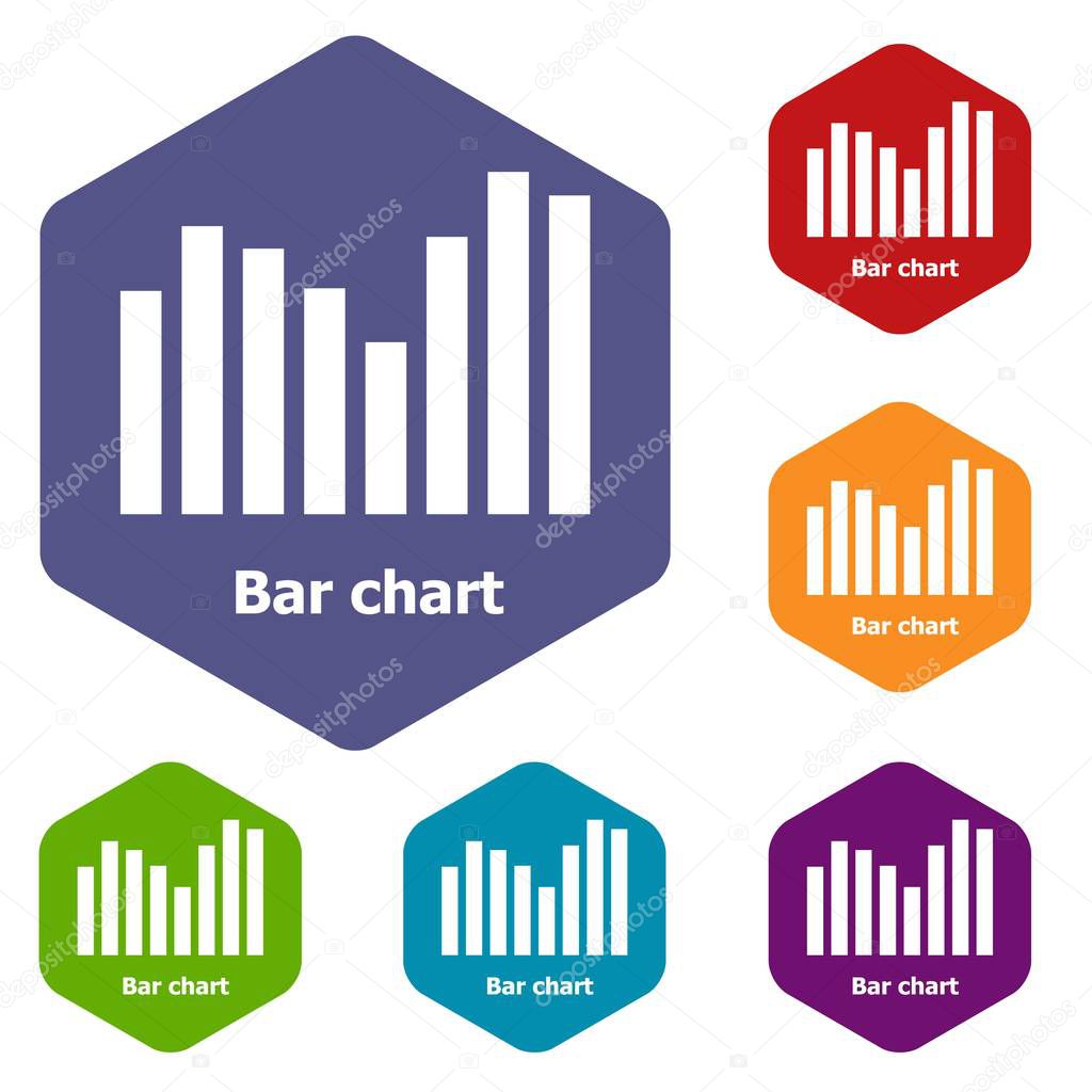 Bar chart icons vector hexahedron