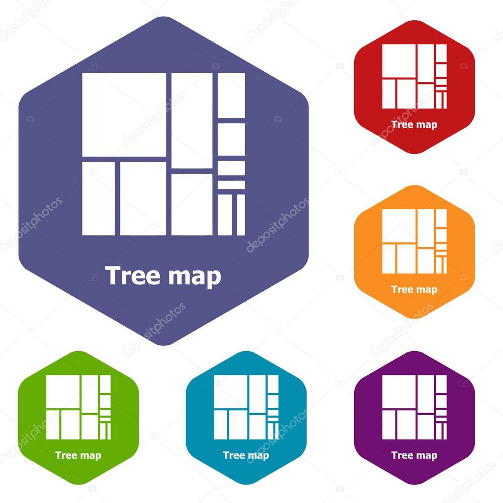 Tree map icons vector hexahedron