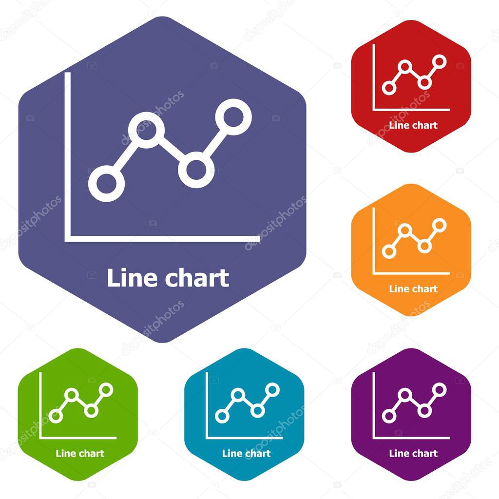 Line chart icons vector hexahedron