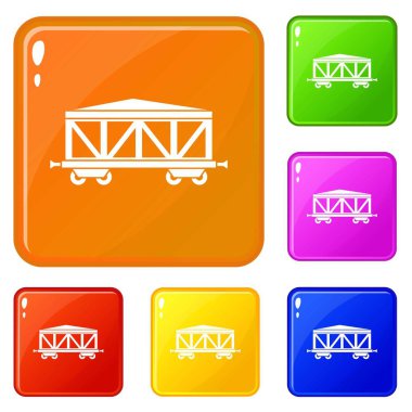 Tren kargo vagon simgeleri vektör renk seti
