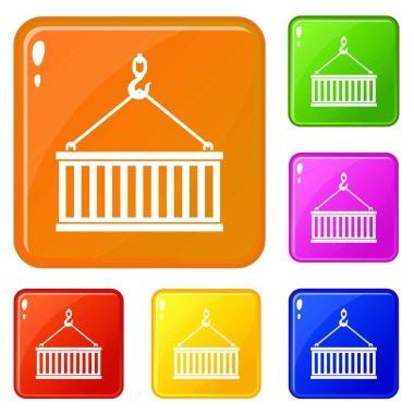 Vinç kanca asansörleri konteyner simgeleri vektör renk seti