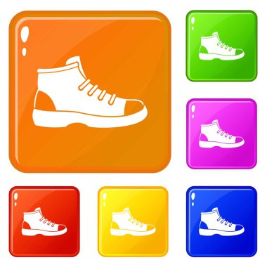 Turist ayakkabı simgeleri vektör renk seti